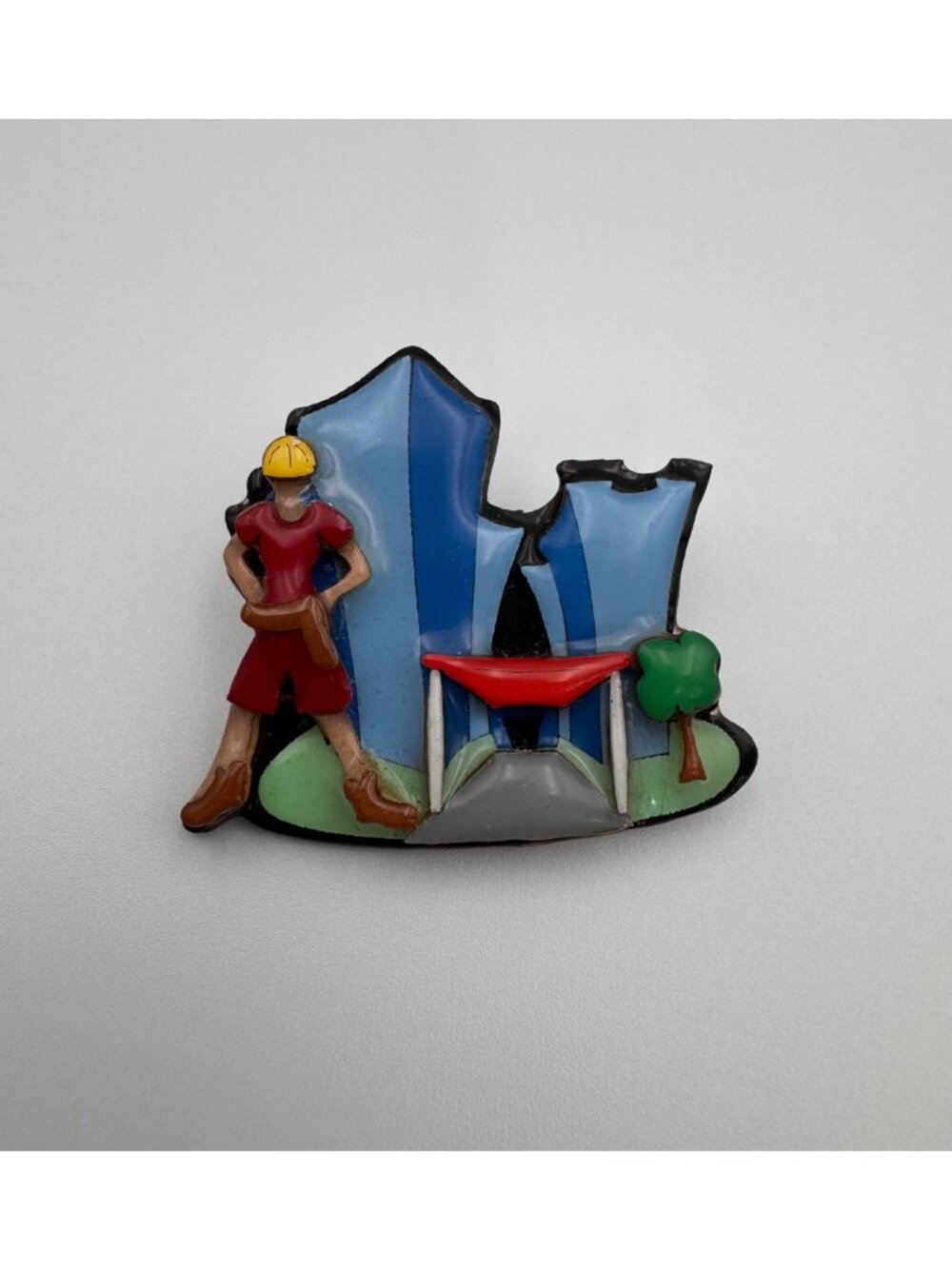 Rare Lucinda Construction Worker Mountain Tunnel People Brooch Vintage Pin